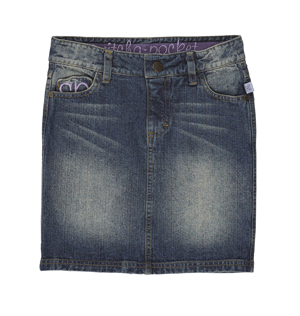 Denim Skirt - Distressed Medium Wash w/ Built-In Shorts
